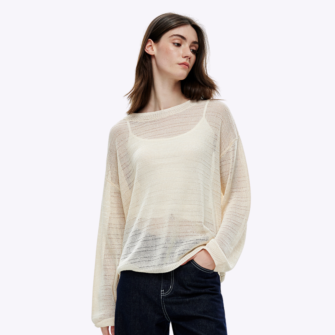 Image of Sheer Long-Sleeve Sweater